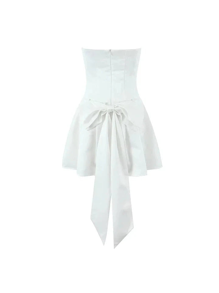 Bow Applique Corset Tube Flare Short Dress