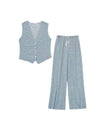 Stripe Knitted Vest Waist Coat & Pants Coord Set