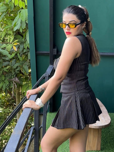 Cutout Striped Sami Top And Flare Skirt Coord Set