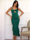 Hollow Out V Neck Mermaid Mesh Maxi Dress