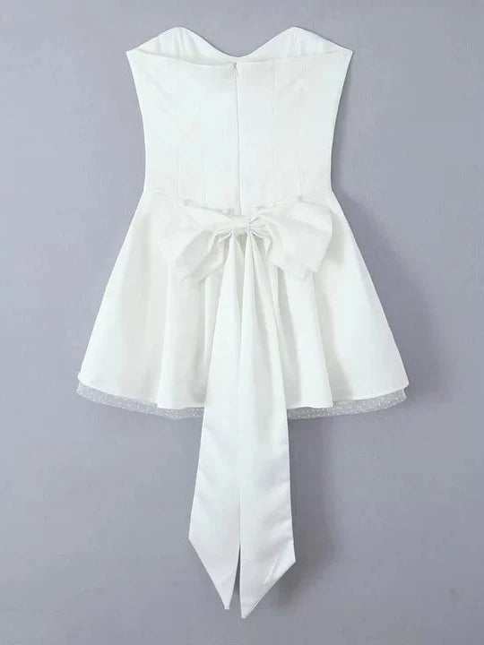 Bow Applique Corset Tube Flare Short Dress
