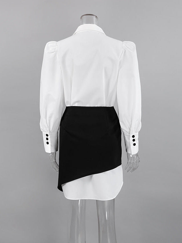 White Shirt & Irregular Asymmetric Skirt Set