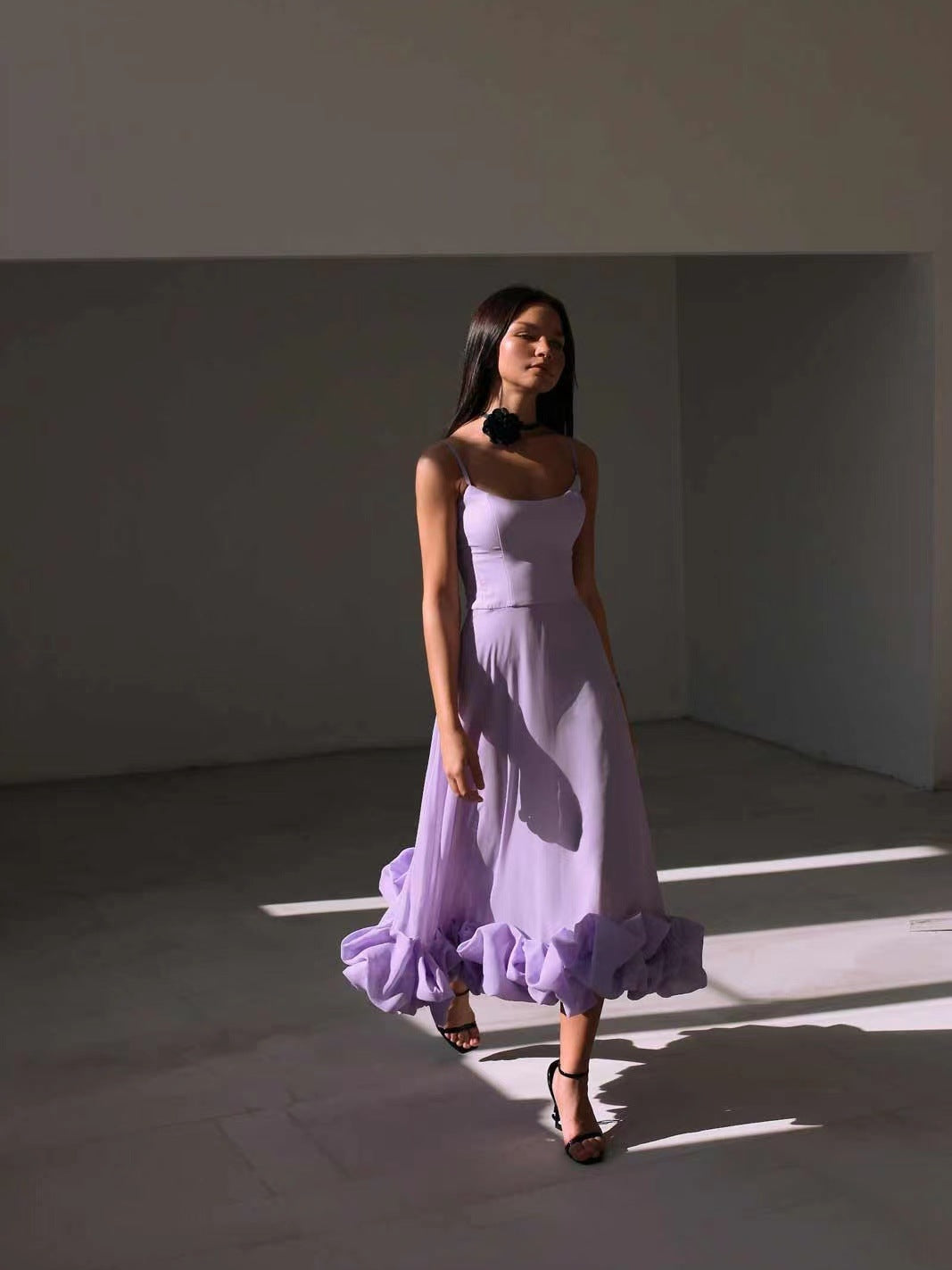 Suspenders Large Swing Three Dimensional Floral A line Dress