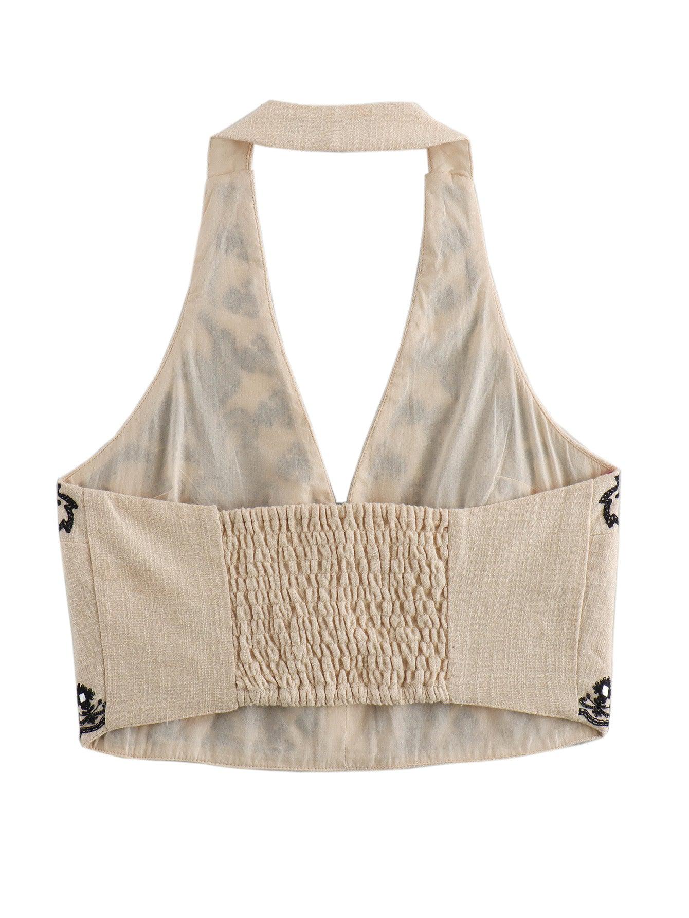 Halterneck Embroidered Top & Short Skirt Coord Set