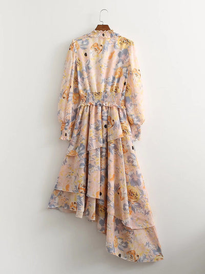 Asymmetric Floral Print Irregular Dress