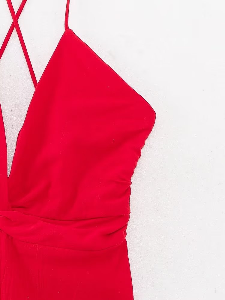 Back Honeycomb Camisole Cross Bow Tie Dress