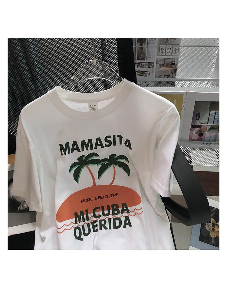 Coconut Print Shoulder Short Sleeved T-Shirt