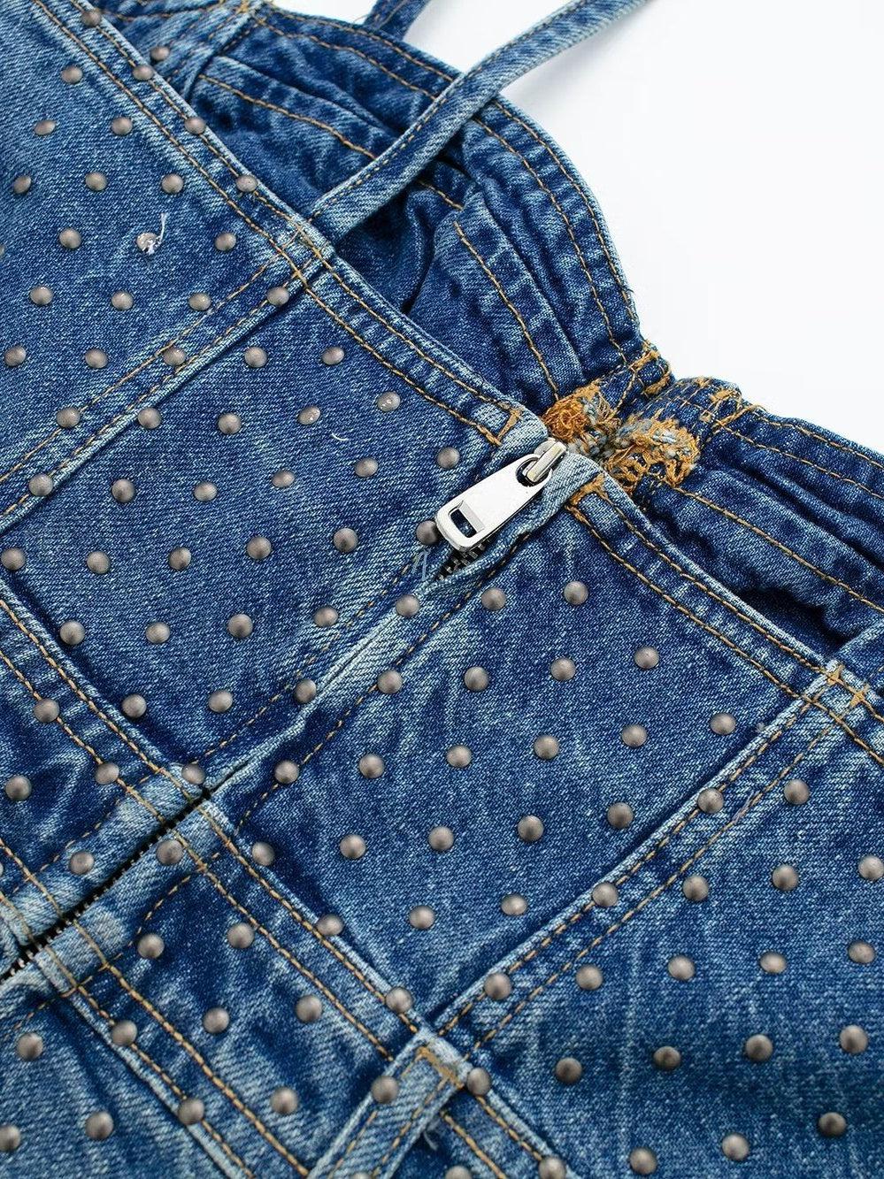 Rivets Studded Denim Corset Dress