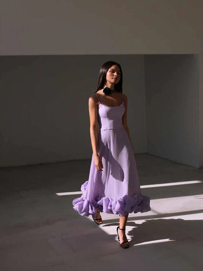 Suspenders Large Swing Three Dimensional Floral A line Dress