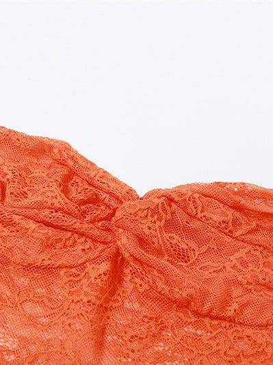 Orange Bandeau Lace See Through Sheath Dress