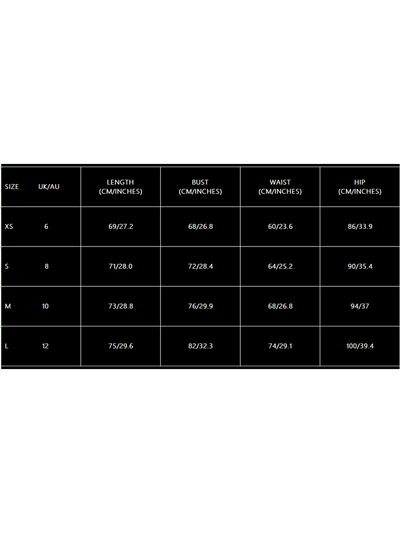 Exclusives Pleated sheath A-line high-waist dress size chart with XS–L bust, waist, hip measurements