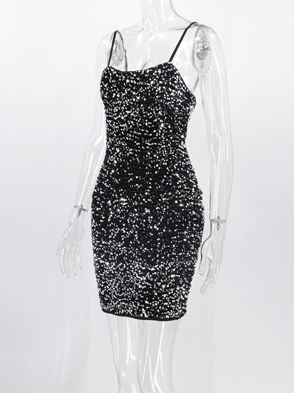 Spaghetti Strap Sequins Short Dress