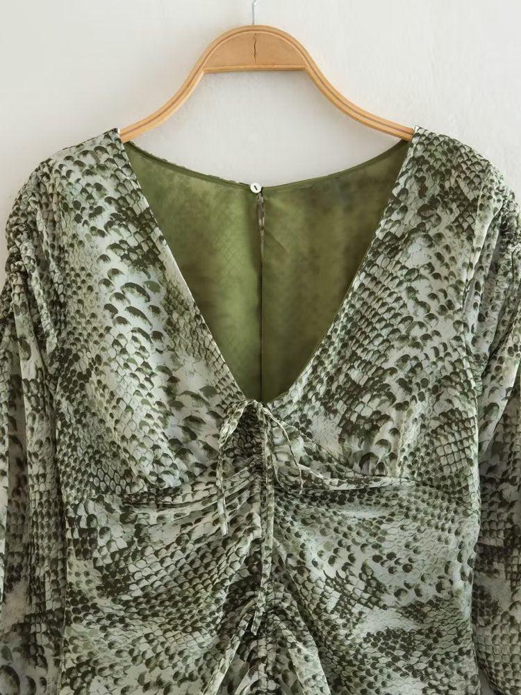 Spring Animal Print Pleated Mini Dress