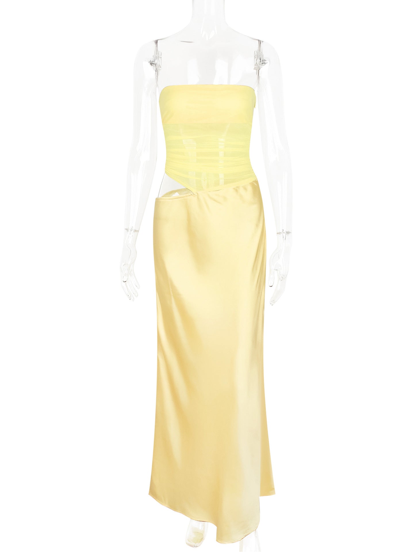 Tube Top Hollow Out Cutout Backless Satin Maxi Dress