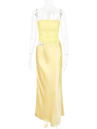 Tube Top Hollow Out Cutout Backless Satin Maxi Dress