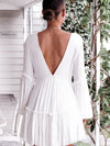 White V Neck Lantern Sleeve Dress
