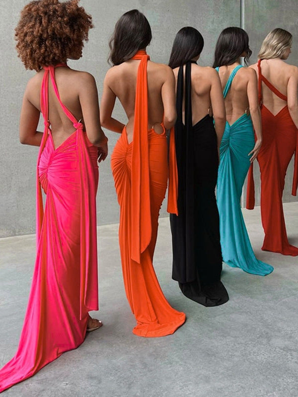 Theia Satin V-Neck Maxi Dress – VICI