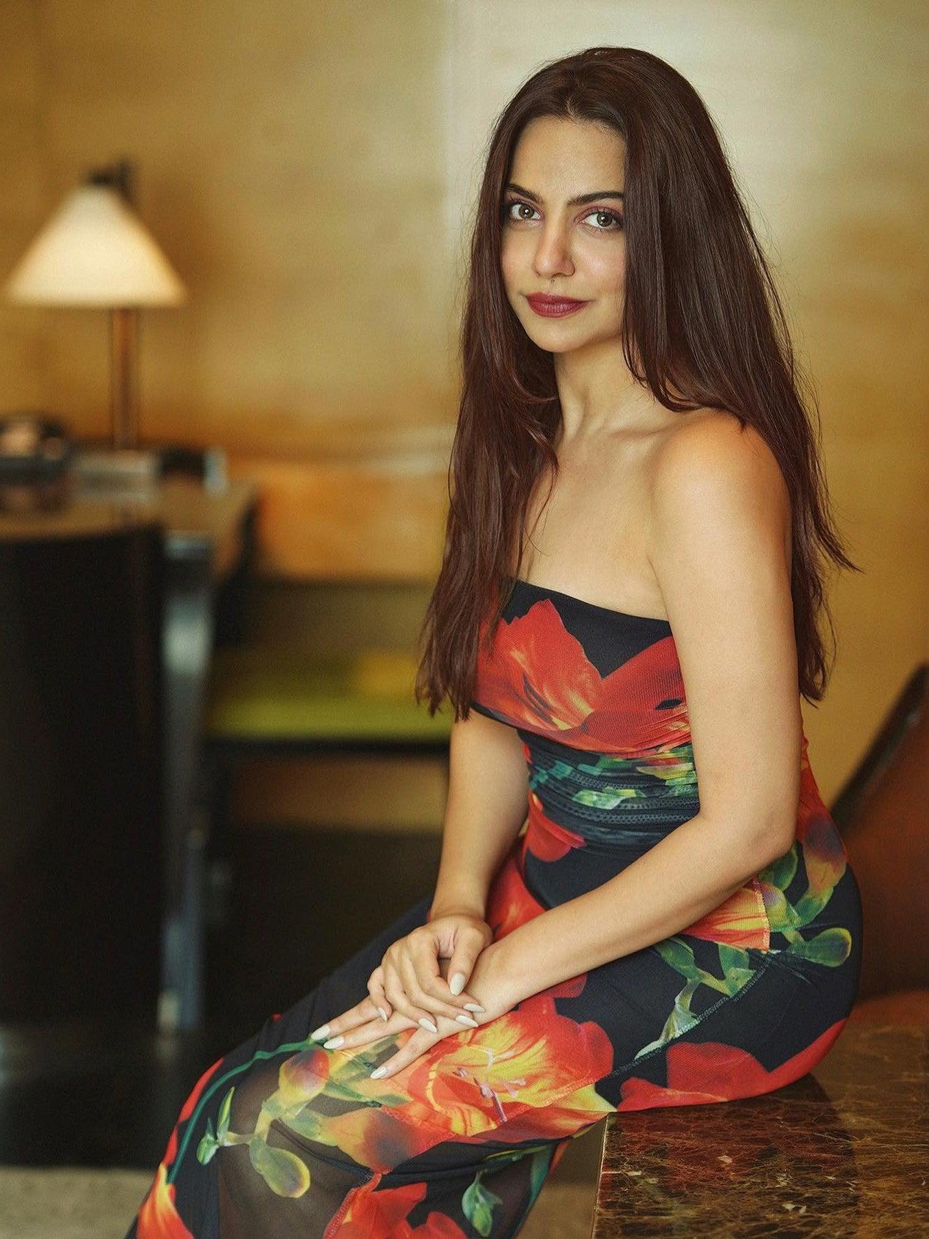 Black Floral Tie Dye Tulle Tube Dress