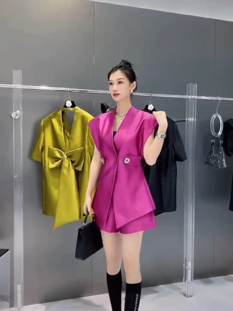 Erica Backless Bow Top & Shorts Coord Set