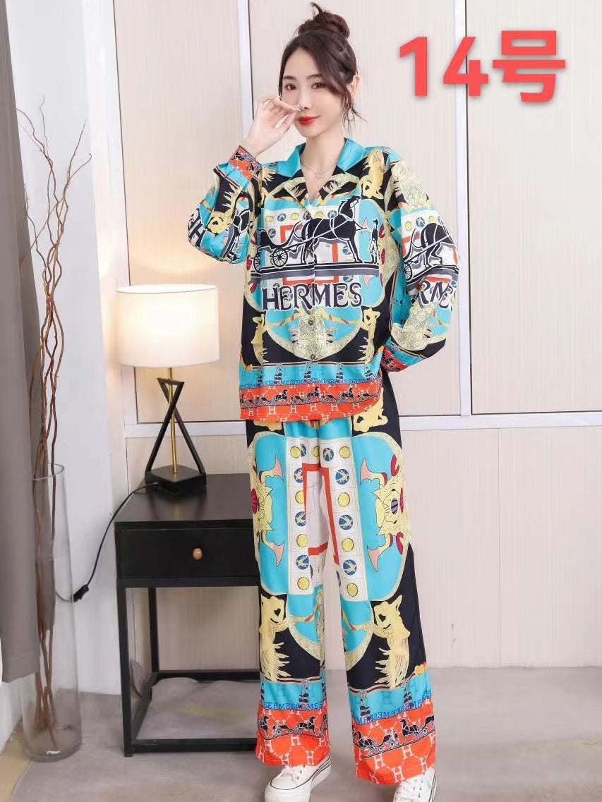 Print H E M Shirt & Wide Leg Pants Coord Set