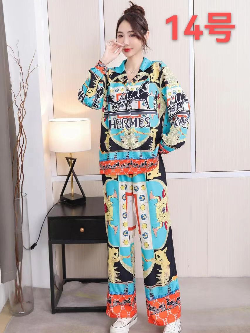 FIFI Print L V Shirt & Wide Leg Pants Coord Set