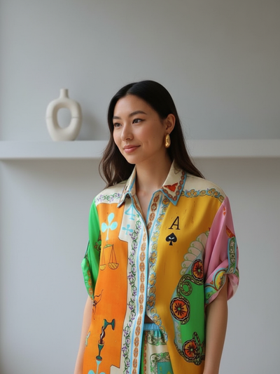 Summer Cards Heart Print Shirt & Pants Coord Set