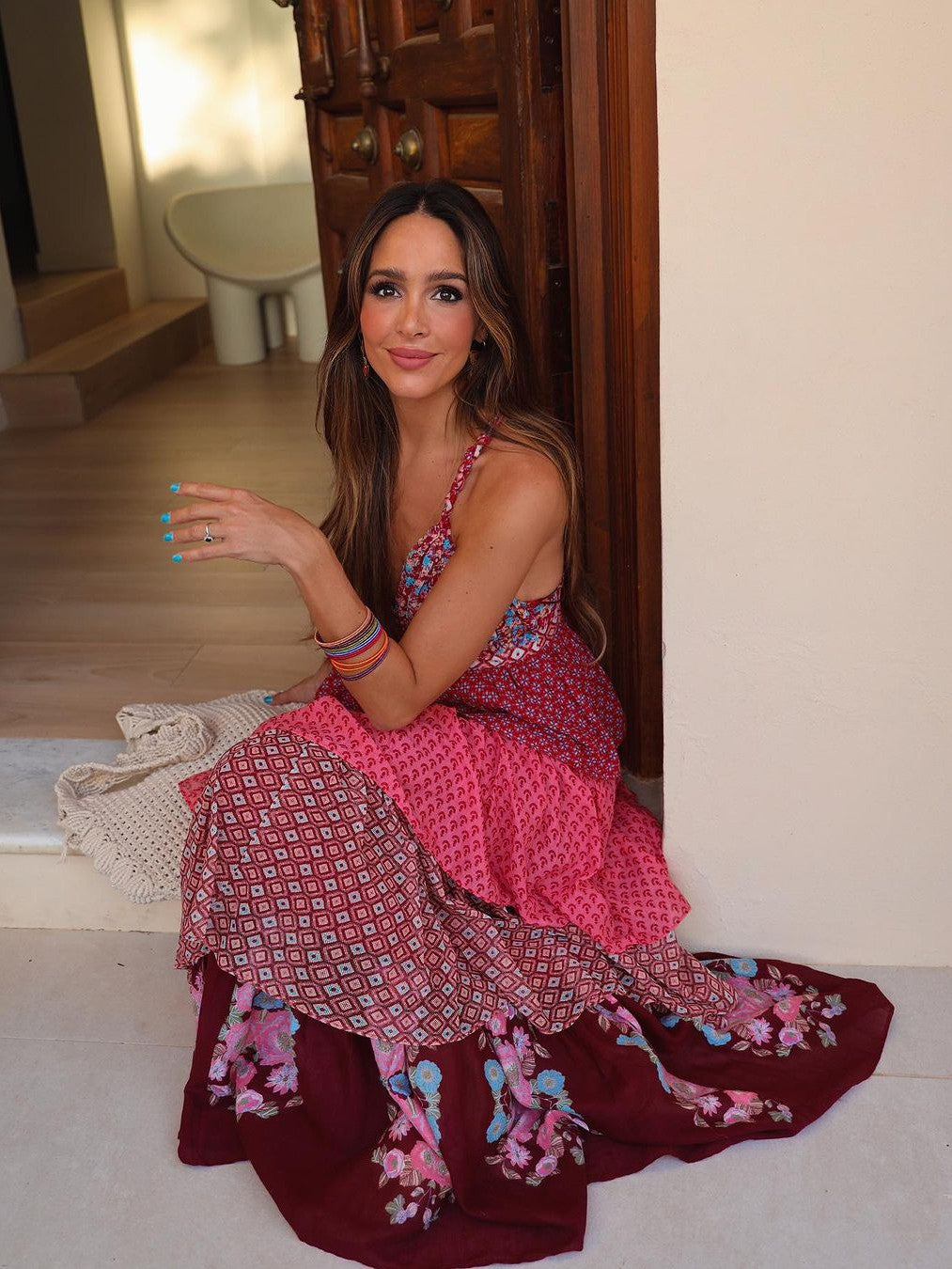 Floral Print Ruffle  Layered Frill Maxi Dress