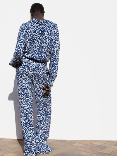 Porcelain Print Crop Top & Pants Coord Set