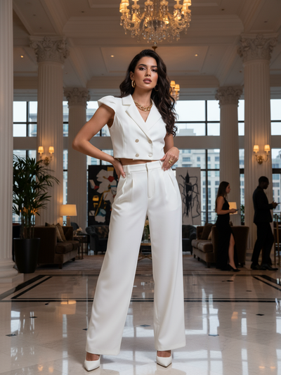 White Crop Vest Top & Pants Coord Set