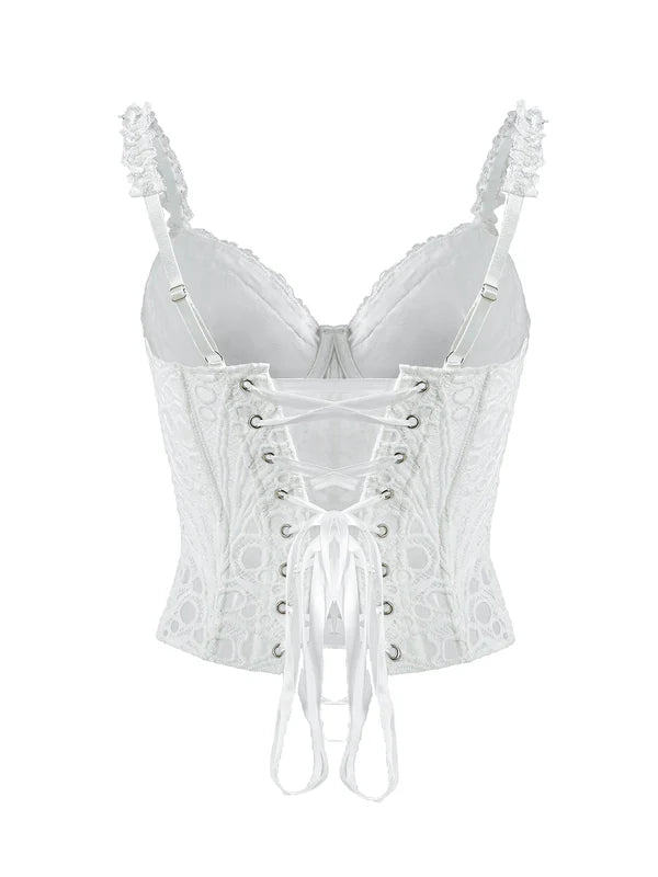 Carera Boning Corset Mesh Lace Tie Back Top