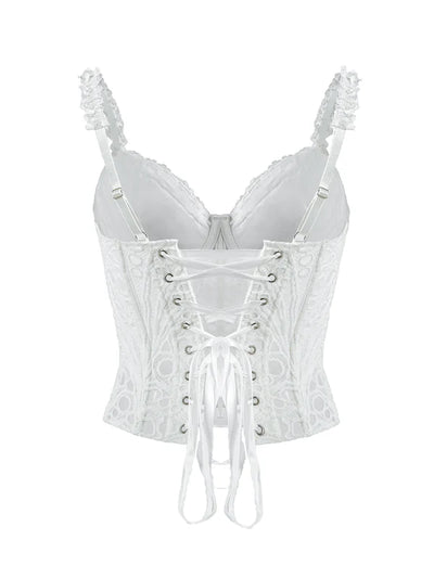 Carera Boning Corset Mesh Lace Tie Back Top