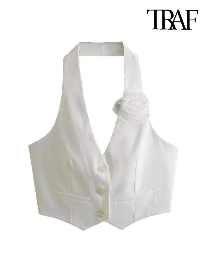 Red & White Halterneck Crop Waist Coat Vest & Skirt Coord Set