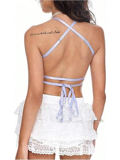 Embroidered Butterfly Backless Top