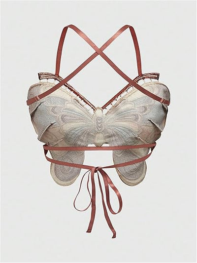 Embroidered Butterfly Backless Top