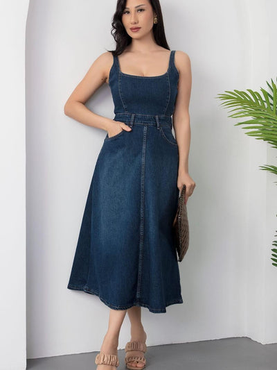 Spaghetti Strap Denim Midi Dress