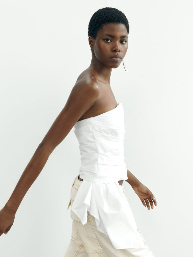 Asymmetric White V Neck Tube Top