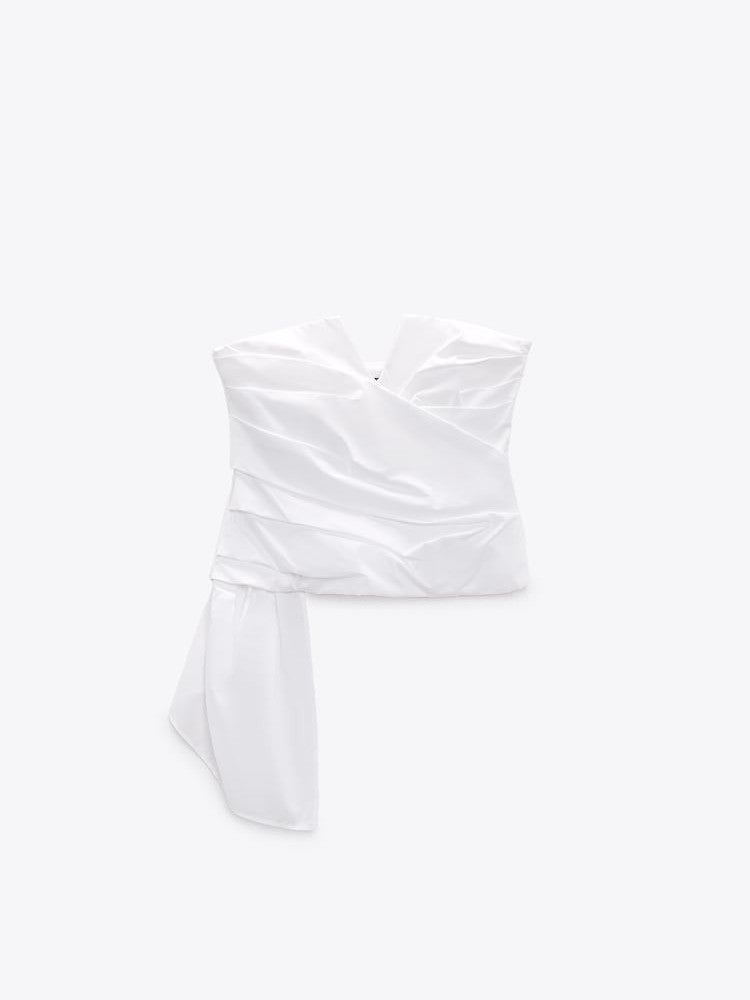 Asymmetric White V Neck Tube Top