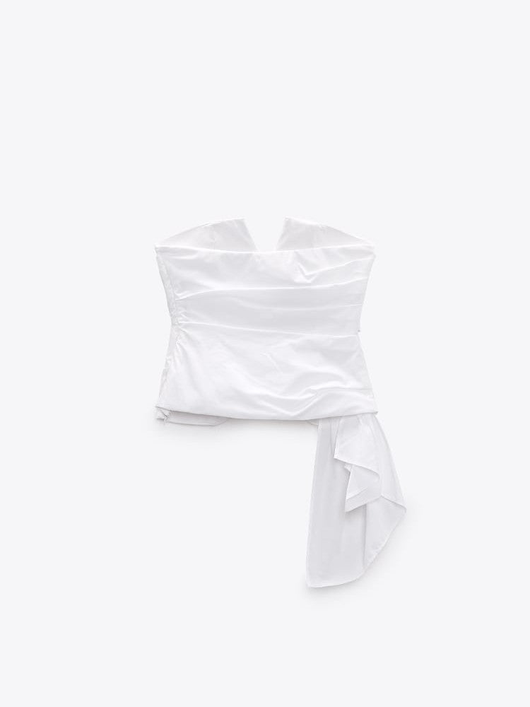 Asymmetric White V Neck Tube Top