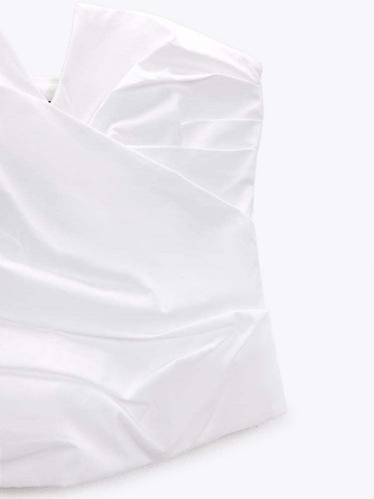 Asymmetric White V Neck Tube Top