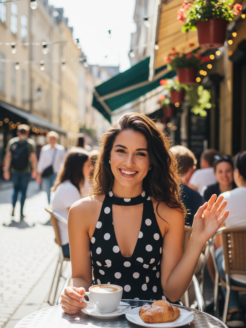 Halterneck Polka Dot Tied Backless Top