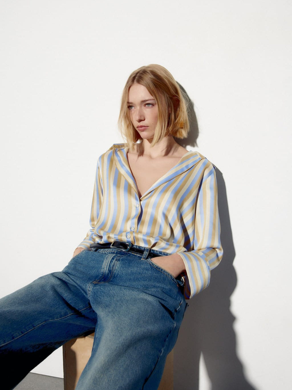 Oversized Fit Striped Satin Shirt