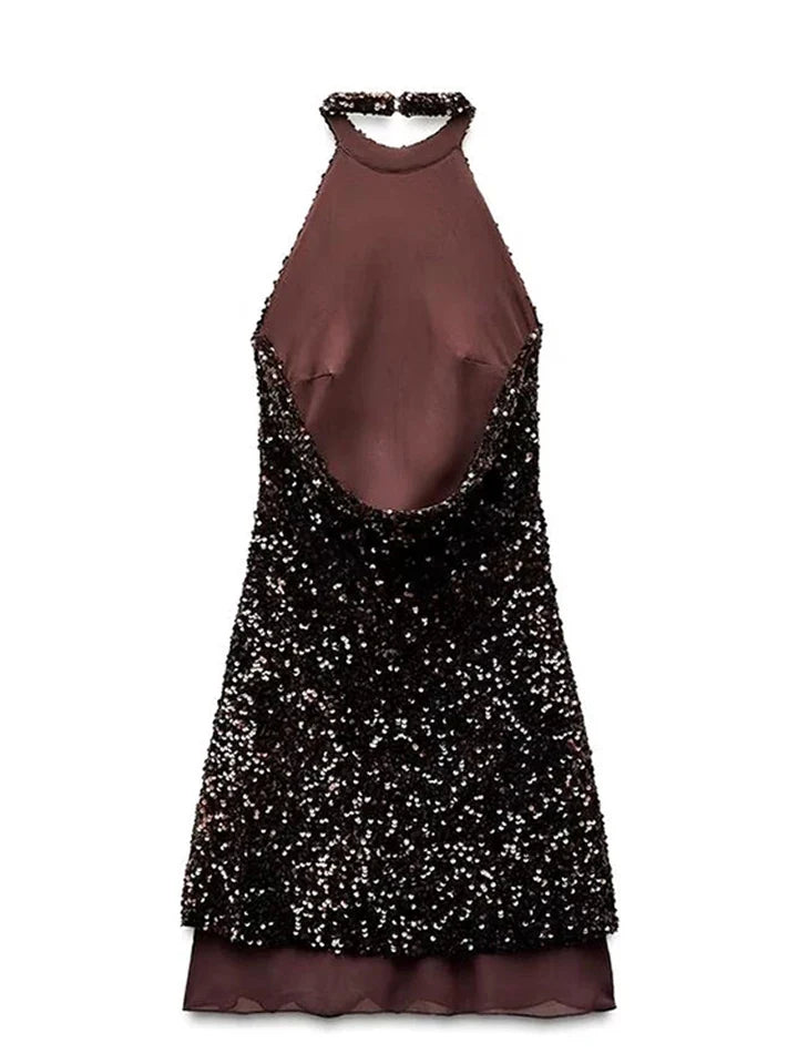 Halterneck Sequins Short Backless Dress