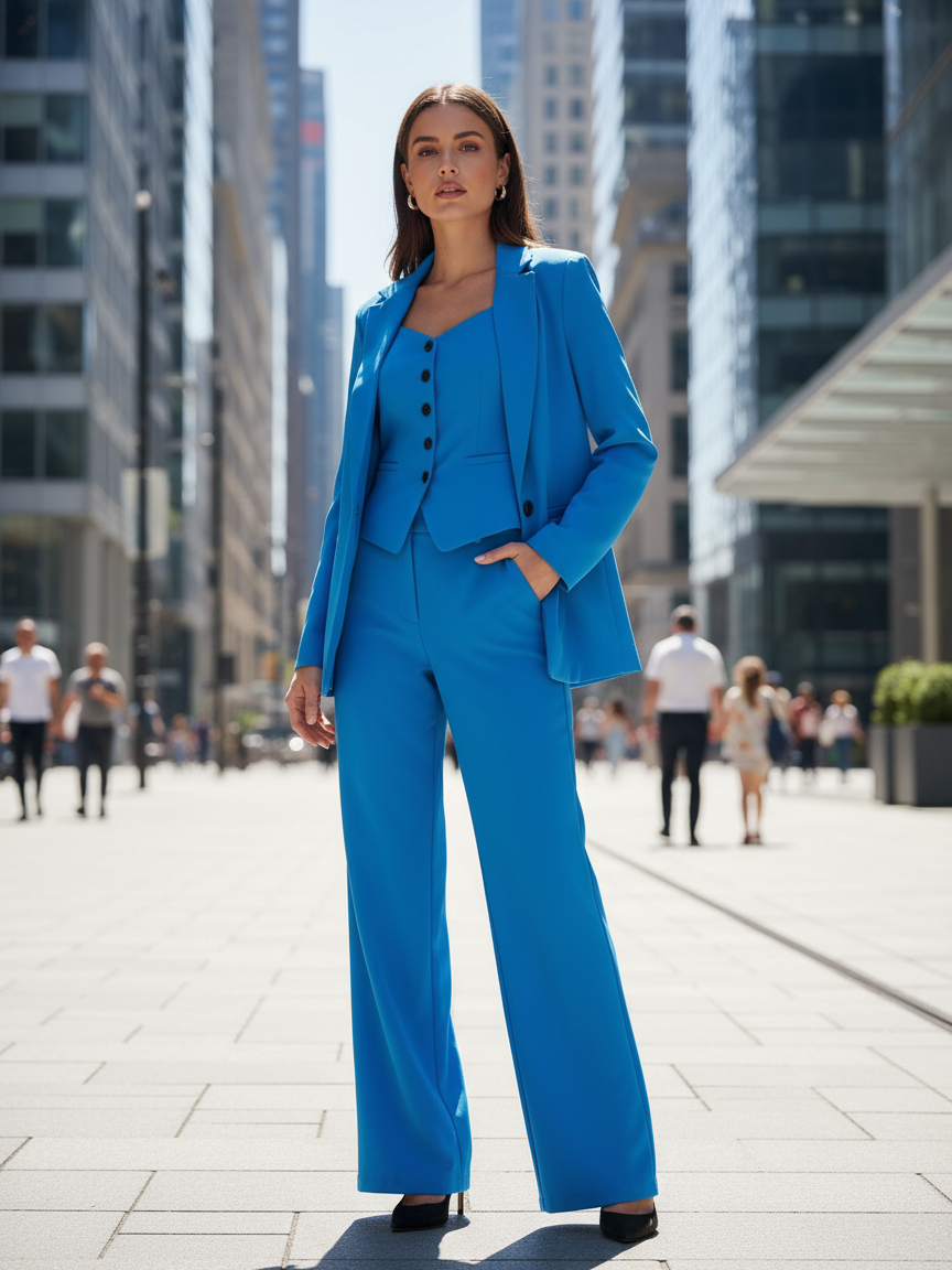 Blazer With Vest & Wide Leg Pants 3 Piece Coord Set