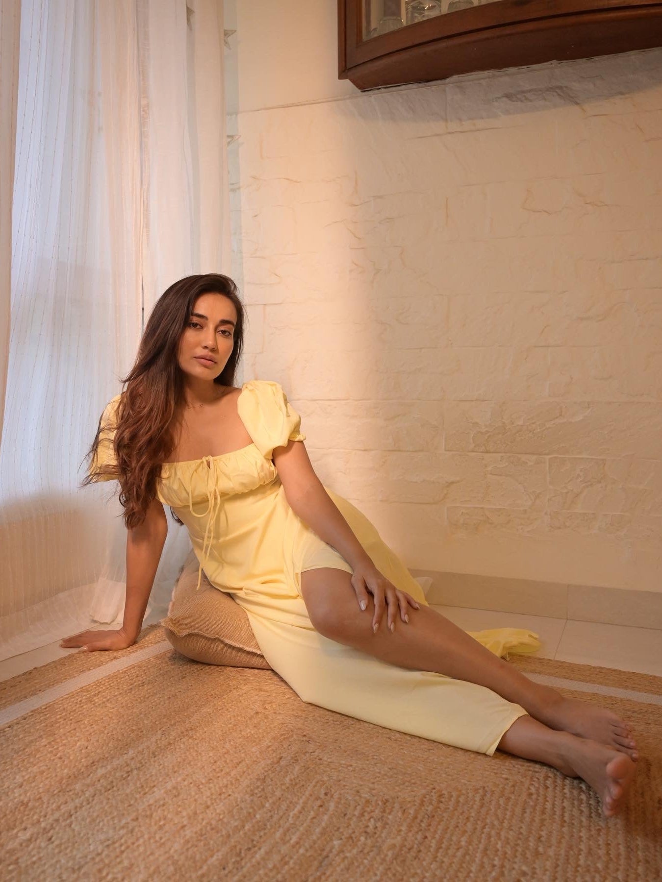 Puff Sleeve High Slit Maxi Dress