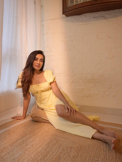 Puff Sleeve High Slit Maxi Dress