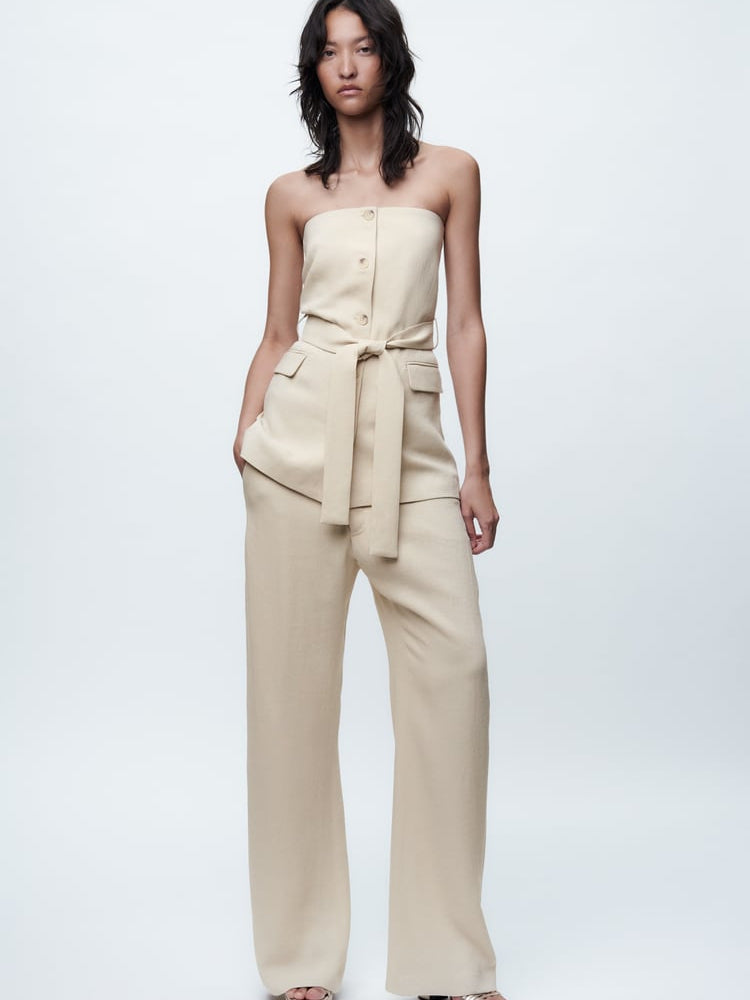 Tube Top & Pants Coord Set with Belt