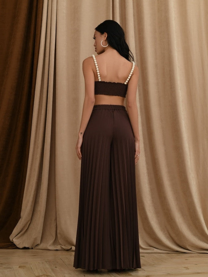 Pearl Koticim Bralette with Cape & Pants 3 Piece Set-Brown