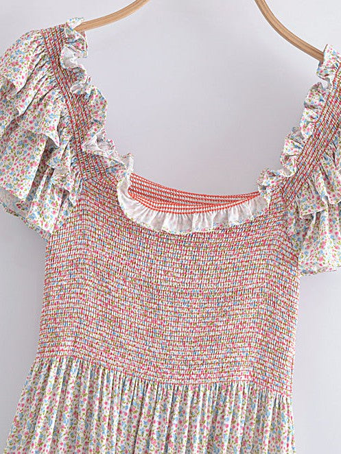 Ruffle Smocked Floral Swing Dress