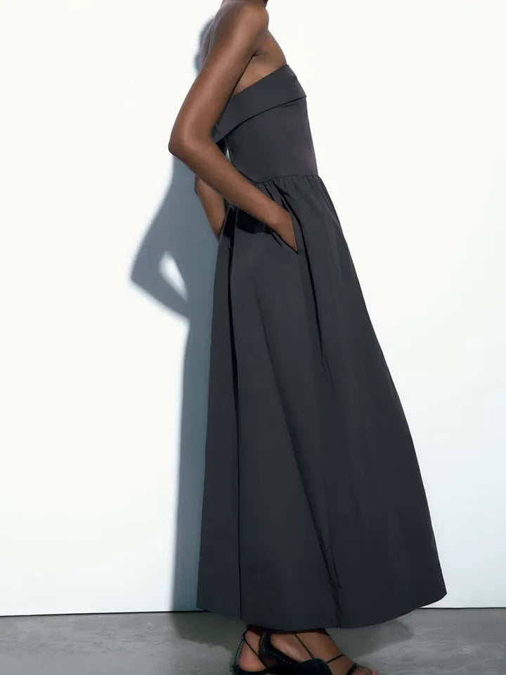 Black Casual Tube Maxi Dress