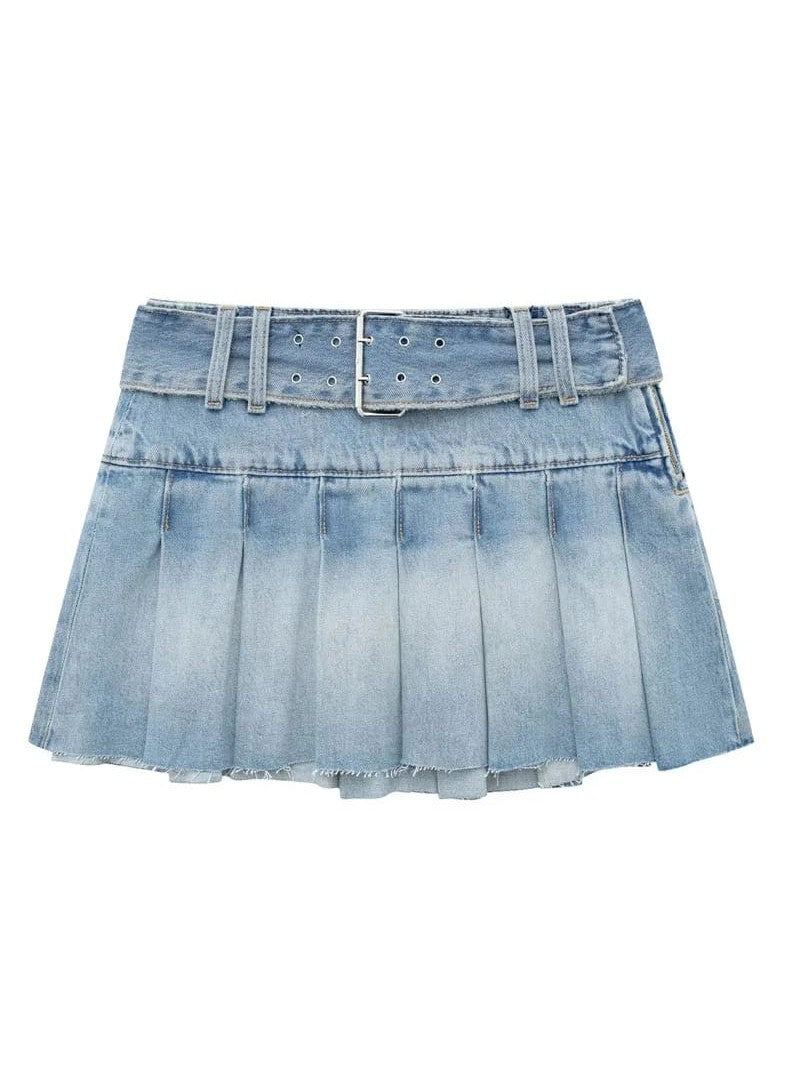 Short Denim Skirt with Belt